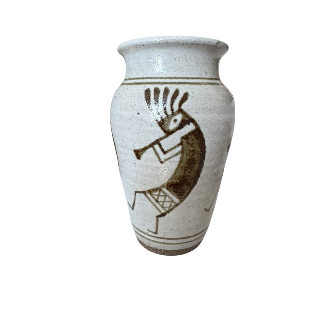 Vintage Hand Painted Kokopelli pottery rustic Small Vase Signed M 2006